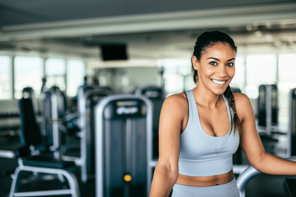 Personal trainer sorrindo, representando o sucesso como afiliado TreinoAI